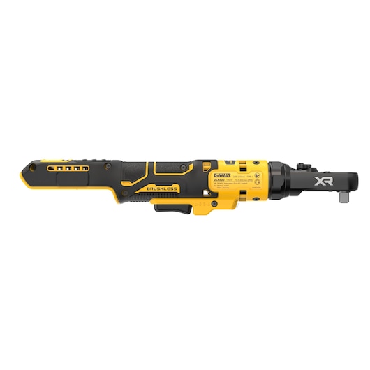 A DEWALT DCF520N brushless cordless ratchet tool, predominantly yellow and black with XR branding on the head, shown on a white background.