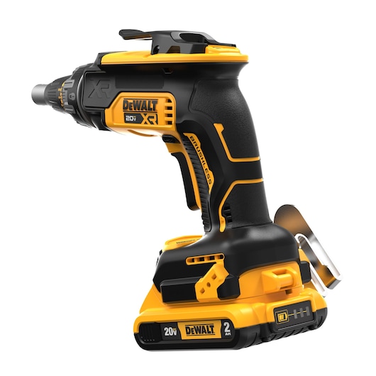 Back view of the 20V MAX* XR® Brushless Drywall Screwgun with 2.0Ah Battery