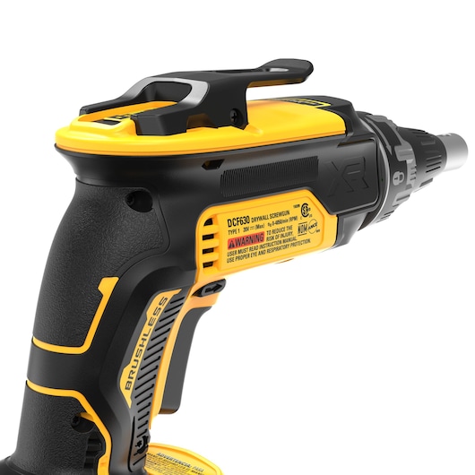 Side view of 20V MAX XR(®) Brushless Drywall Screwgun showcasing grip flange
