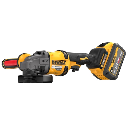 2.tif	54V Brushless Flexvolt Angle Grinder with 9Ah XR Flexvolt battery view showing side handle