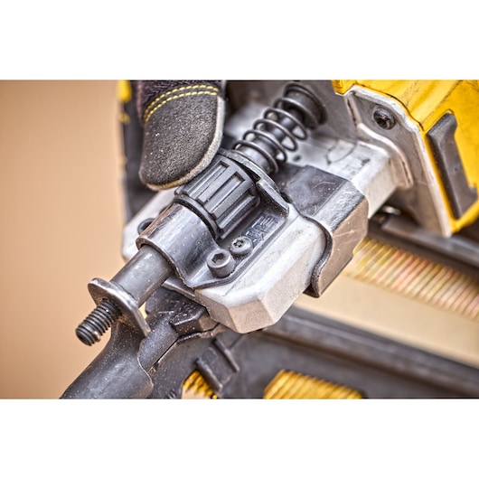 	Close view of the thumb wheel depth adjuster on a DCN930 18V XR Brushless framing nailer 