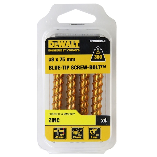 BLUE-TIP SCREW-BOLT™ ZINC HEX HEAD (Ø8 x 75 HANG)