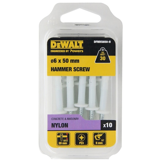 HAMMER SCREW NYLON / ZINC CLEAR CSK HEAD Ø6 x 50 HANG