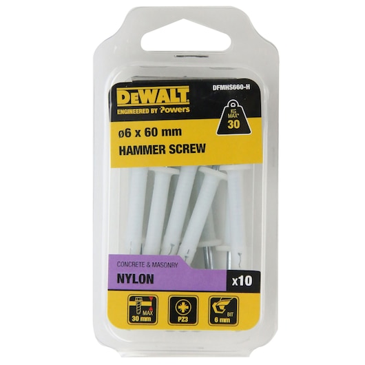 HAMMER SCREW NYLON / ZINC CLEAR CSK HEAD (Ø6 x 60 HANG)