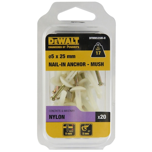 NAILIN® ANCHOR NYLON / ZINC YELLOW MUSHROOM HEAD (Ø5 x 25 HANG)