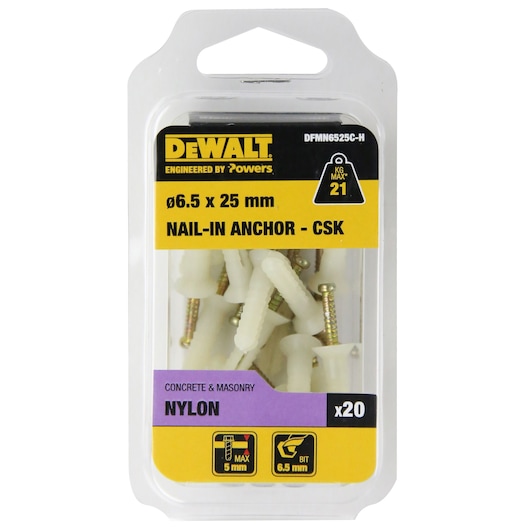 NAILIN® ANCHOR NYLON / ZINC YELLOW CSK HEAD (Ø6.5 x 25 HANG)