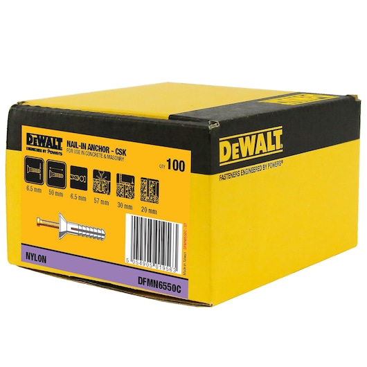 NAILIN® ANCHOR NYLON / ZINC YELLOW CSK HEAD (Ø6.5 x 50 BULK)