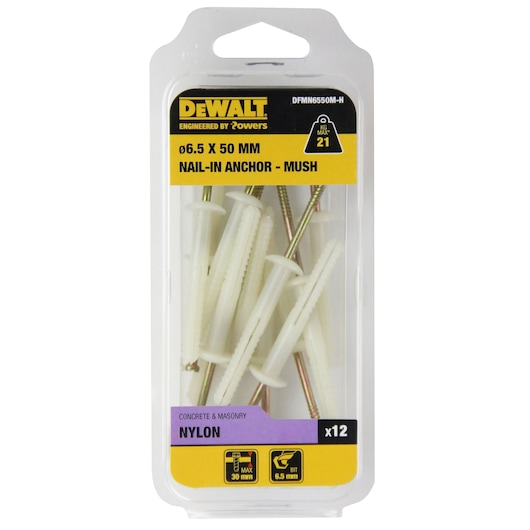 NAILIN® ANCHOR NYLON / ZINC YELLOW MUSHROOM HEAD (Ø6.5 x 50 HANG)