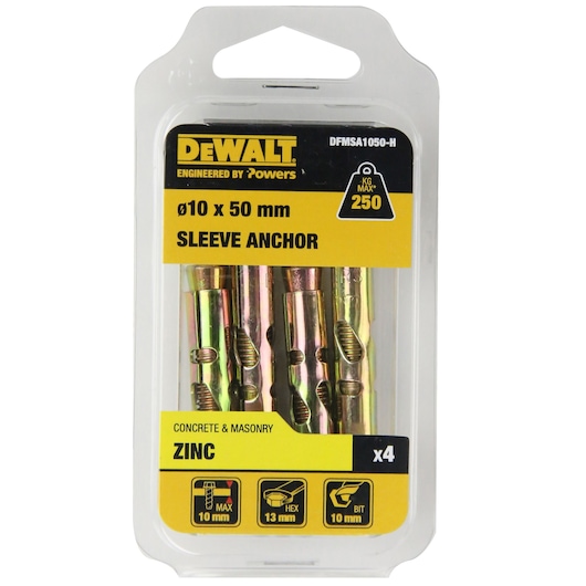 SLEEVE ANCHOR ZINC YELLOW HEX HEAD (Ø10 x 50 HANG)