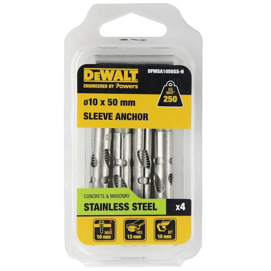 SLEEVE ANCHOR 316 S/S HEX HEAD Ø10 x 50 HANG