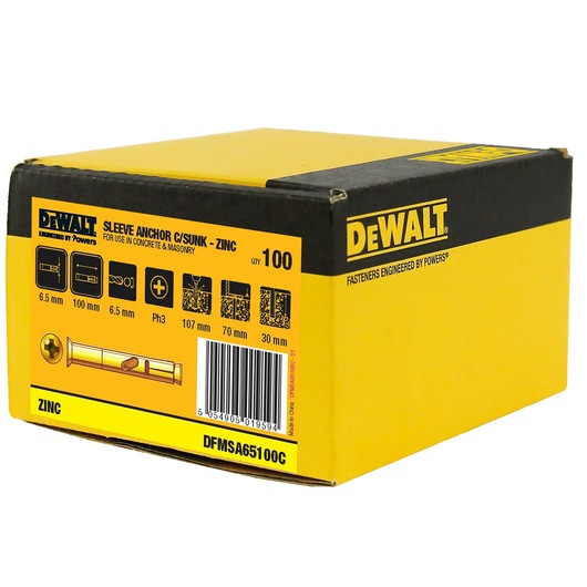 SLEEVE ANCHOR ZINC YELLOW CSK HEAD (Ø6.5 x 100 BULK)