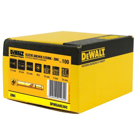 SLEEVE ANCHOR ZINC YELLOW CSK HEAD (Ø6.5 x 36 BULK)