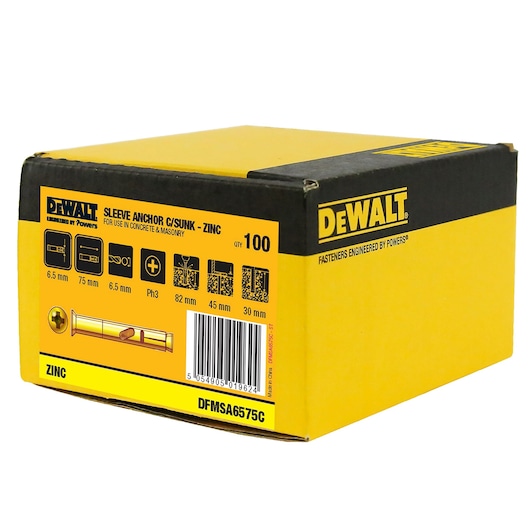 SLEEVE ANCHOR ZINC YELLOW CSK HEAD (Ø6.5 x 75 BULK)