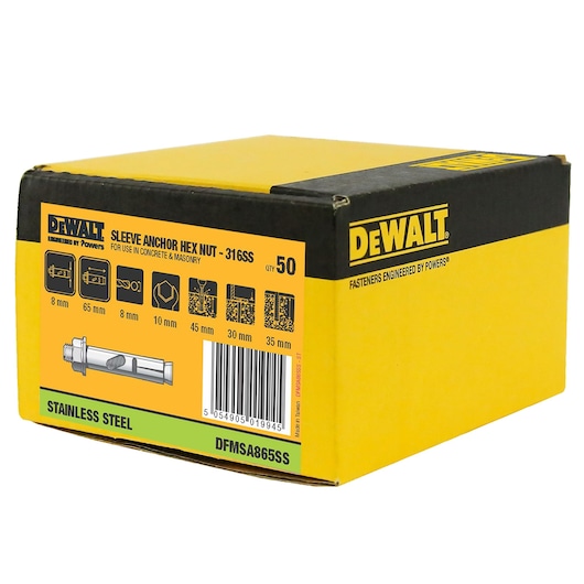 SLEEVE ANCHOR 316 S/S HEX HEAD (Ø8 x 65 BULK)