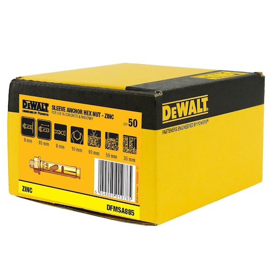 SLEEVE ANCHOR ZINC YELLOW HEX HEAD Ø8 x 85 BULK