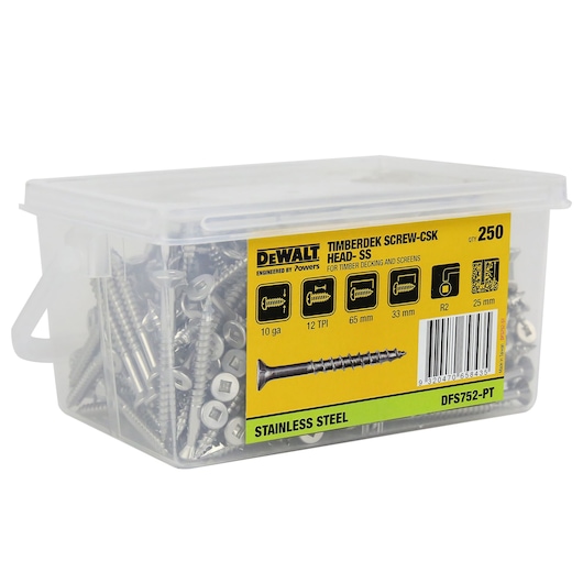 TIMBERDEK 304 S/S CSK HEAD (Ø10 x 65 BULK TUB)