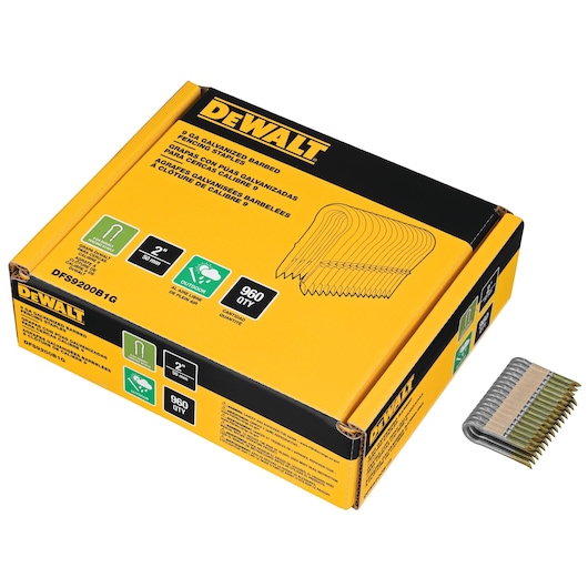 profile of Galvanized Barbed Fencing Staples packaged.