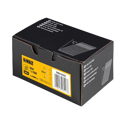 3/4 view box of 32mm 16GA 20° galvanised finish nails