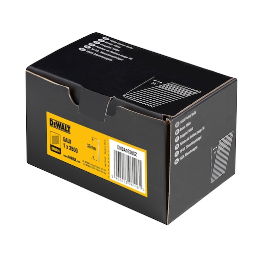 3/4 view box of 38mm 16GA 20° galvanised finish nails