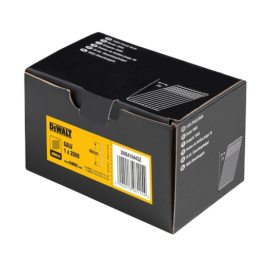 3/4 view box of 44mm 16GA 20° galvanised finish nails