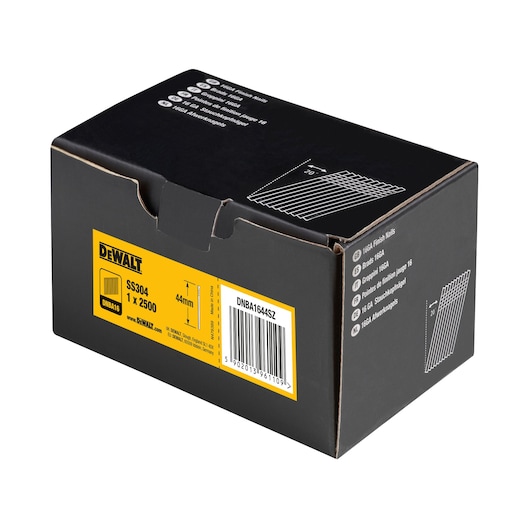 3/4 view box of 44mm 16GA 20° stainless steel finish nails