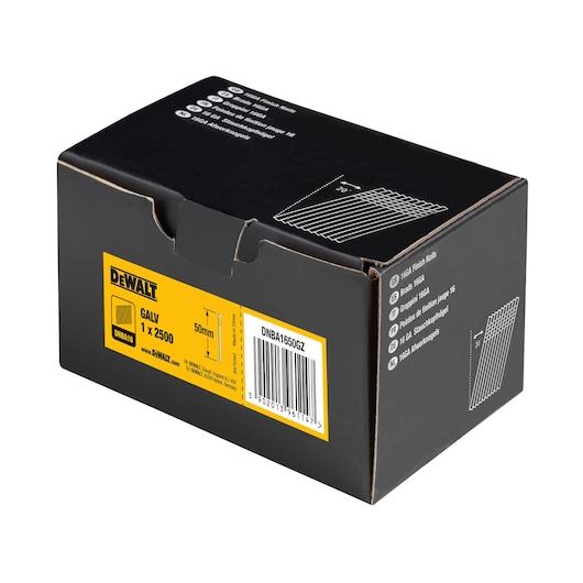 3/4 view box of 50mm 16GA 20° galvanised finish nails