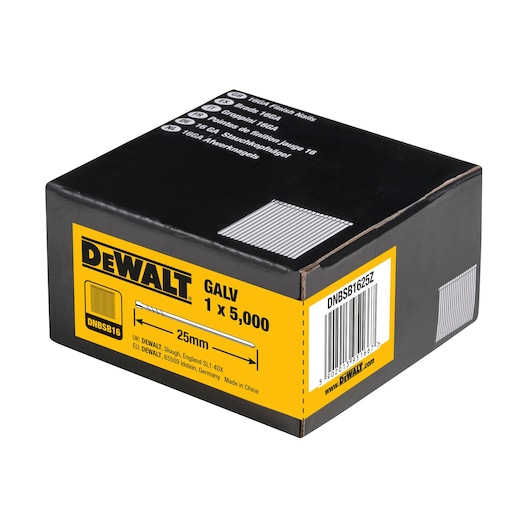 3/4 view box of 25mm 16GA straight galvanised finish nails