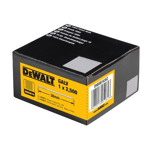 3/4 view box of 38mm 16GA straight galvanised finish nails 
