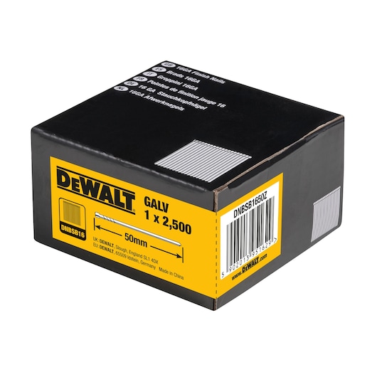 3/4 view box of 50mm 16GA straight galvanised finish nails
