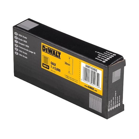 3/4 view box of 38mm 18GA galvanised brad nails