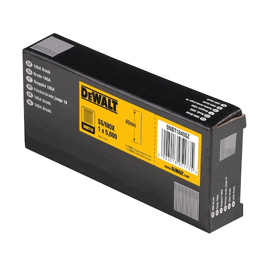 3/4 view box of 40mm 18GA galvanised brad nails