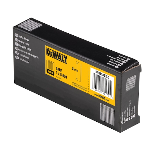 3/4 view box of 50mm 18GA galvanised brad nails