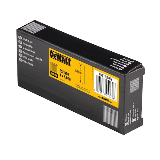 3/4 view box of 50mm 18GA stainless steel brad nails