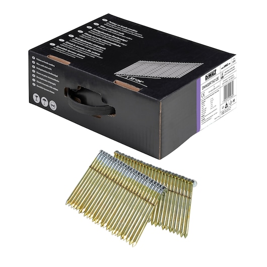 3/4 view box of 75mm wireweld galvanised ring shank framing nails with x2 strips of nails in foreground