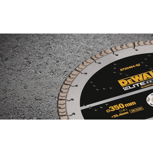 Close up of segmented Elite Diamond Cutting Wheel 350 x 25.4mm
