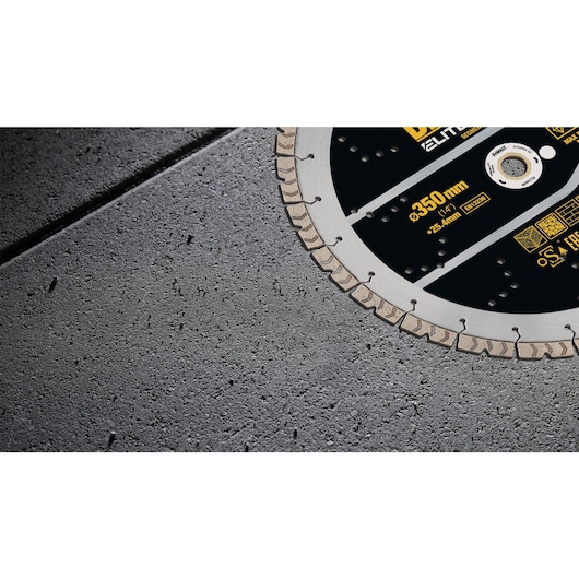 Close up of segmented Elite Diamond Cutting Wheel 350 x 25.4mm