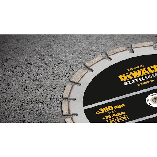 Close up of segmented Elite Diamond Cutting Wheel 350 x 25.4mm
