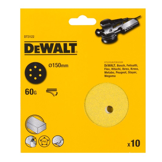 ROS 150mm 60G Multi Purpose Sandpaper 8 Hole Disc (10 Pack)