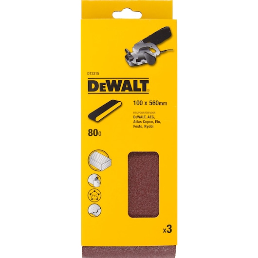 100mm x 560mm 80G Multi-Purpose Sanding Belt 3 Pack