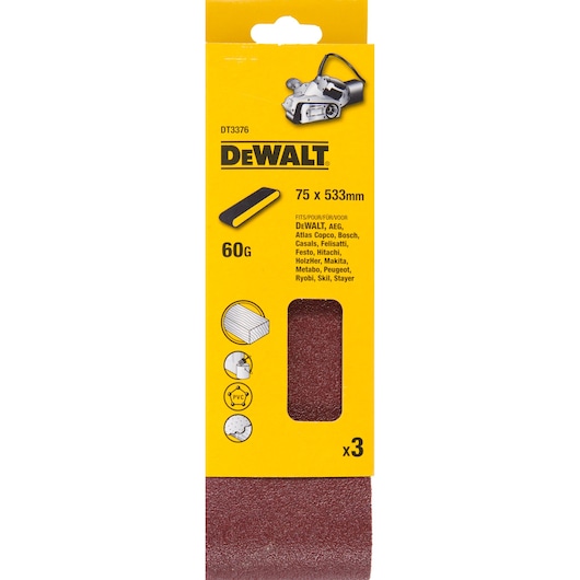 75mm x 533mm 60G Multi Purpose Sanding Belt 3 Pack