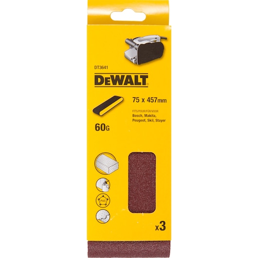75mm x 457mm 60G Multi Purpose Sanding Belt 3 Pack