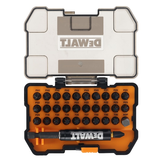 Limited Edition DEWALT/McLaren screwdriver bit set with case lid open
