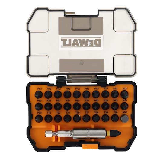 Limited Edition DEWALT/McLaren screwdriver bit set with case lid open