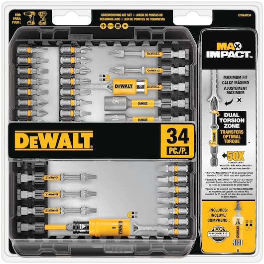 max impact 34 piece screwdriving set in its plastic packaging.