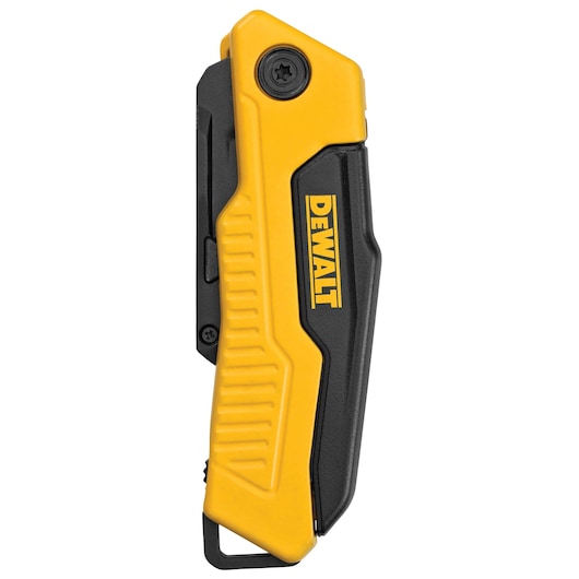 Folding fixed blade knife placed vertically.