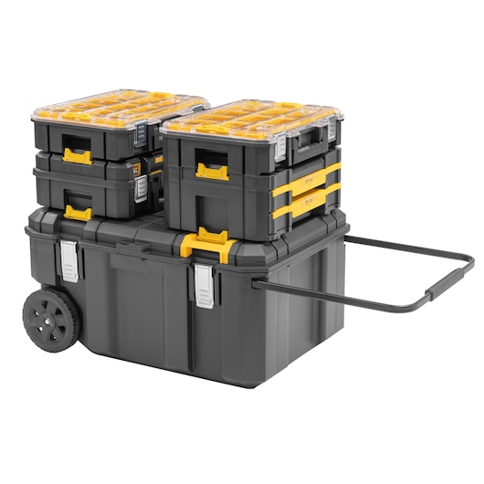 Job chest bundle 3/4 view with all storage stacked and closed featuring DWST17871-1, DWST170706, DWST83454-1 and 2x DWST82968-1
