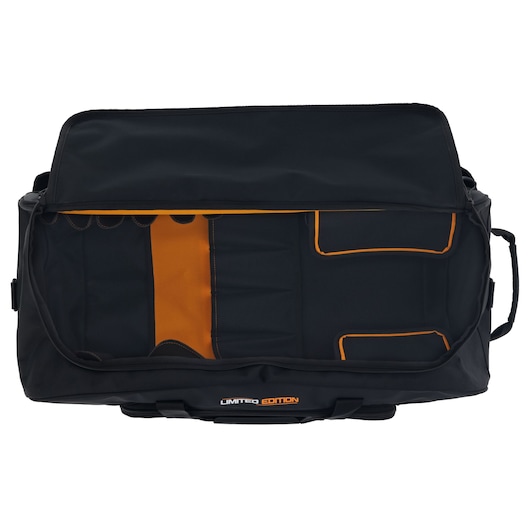 DEWALT/McLaren Duffle Bag open with shot viewing the inside of the bag