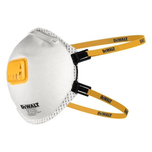 Left front angle of Dewalt FFP2 Disposable Particulate Respirator