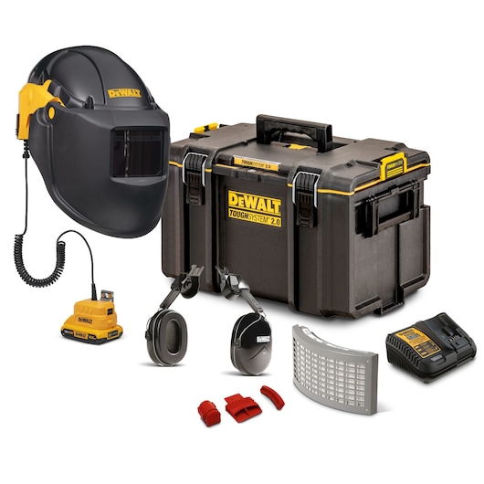 Dewalt Powered Air Welding Respirator with accessories and kit box